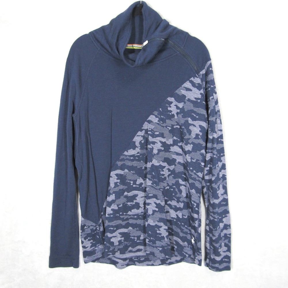 Smartwool Sweater Womens XL Navy Camo Funnel Neck Zip Asym Merino 250